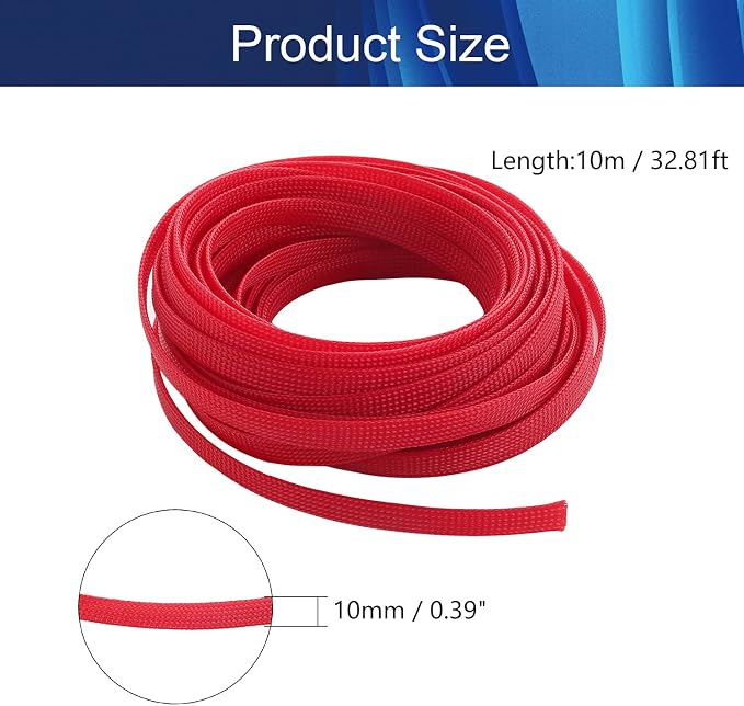 Jutagoss PET Expandable Braided Cable Sleeve, 32.8ft - 3/8 inch Red Cable Management Sleeve, Wire Loom Tube Cord Protector for USB Cable, Power Cord, Audio Video and More, 1Pc