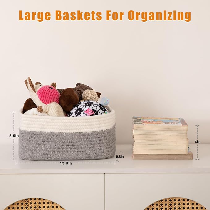 OIAHOMY 4 PACK 12L Storage Baskets for Organizing Storage Bins Grey | Small Bins for Shelves Small Storage Basket Shelf Baskets Organizer Baskets for Gifts Empty Cute Decorative Storage Bins