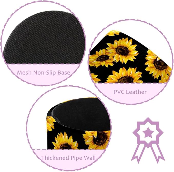 Pen Holder Pencil Holder for desk, Round Desktop Organizer Sunflower Black Pattern Pencil Cup for Office, School, Home and Stationary Supplies