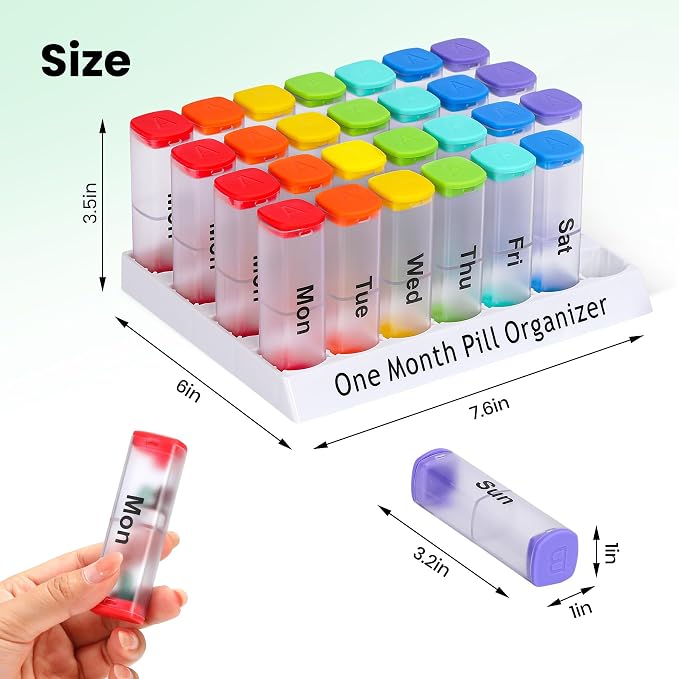 CAidRE 28 Day Pill Box, Clear Extra Large Vitamin Dispenser AM PM | 4 Week Transparent Medication Organizer, Moisture Proof Travel Pods Twice Daily, Instantly Track Your Supplements