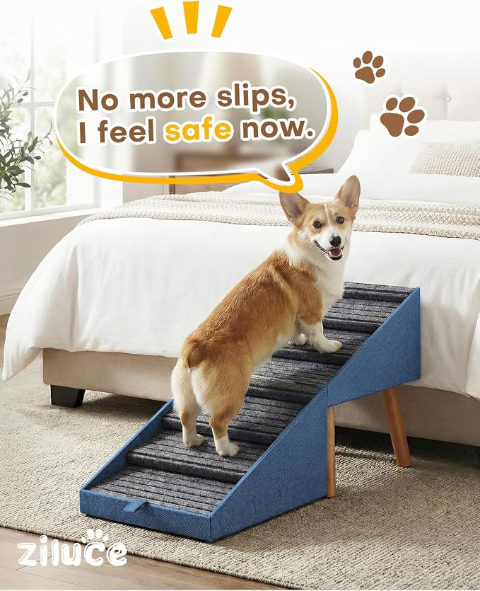 Dog Ramp for Bed & Couch, Dog Stairs 21.06 inches High for Large/Medium/Small Doggie, Foldable 2 in 1 Wooden Pet Steps for Puppy Older and Injured Dogs, Split Ottoman Design, No-Slip Surface