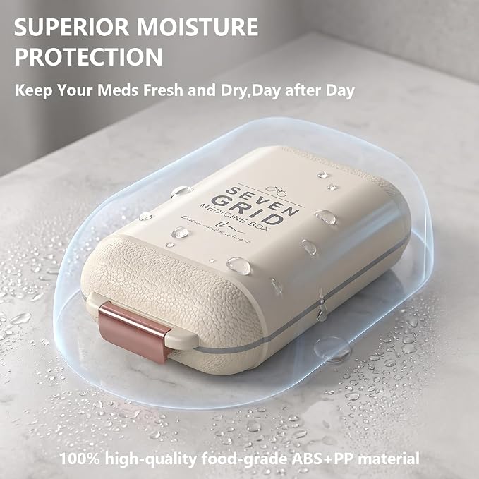 Travel Pill Organizer 7 Compartments Waterproof Airtight Weekly Pill Case