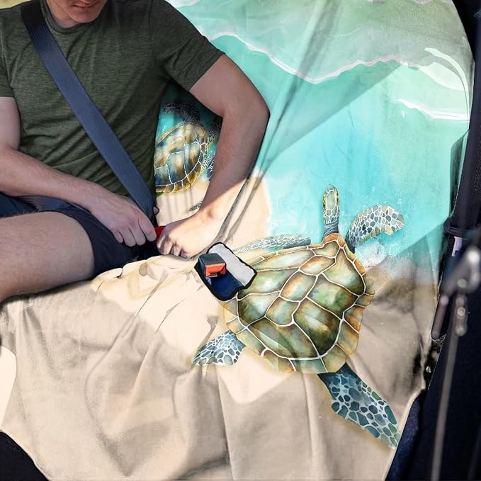 Renewold Car Back Seat Pet Cover for Dogs Cats Auto Seat Towel Cover Vehicles Rear Bench Towel Blanket for Yoga Picnic Gym Beach Sea Turtle Car Travel Accessories Easy Install