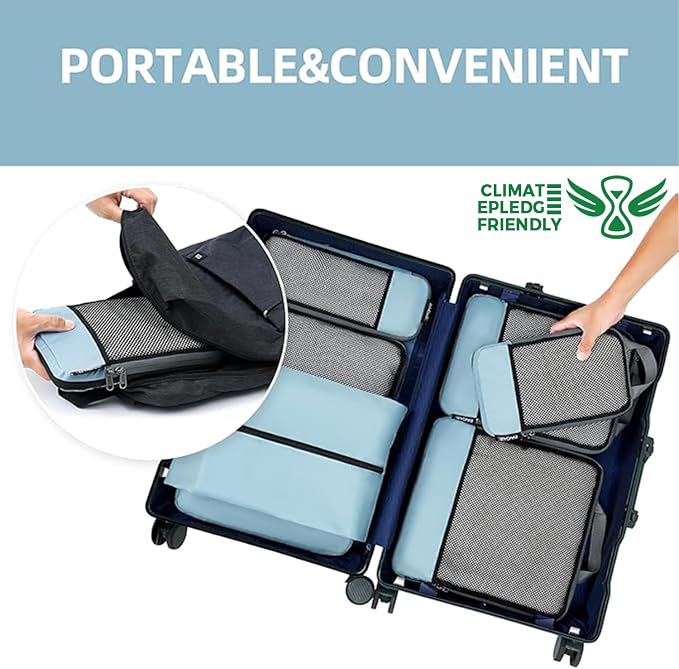 BAGAIL 4 Set/6 Set/8 Set Compression Packing Cubes Travel Accessories Expandable Packing Organizers (Half Mesh, 6-Dusty Blue)