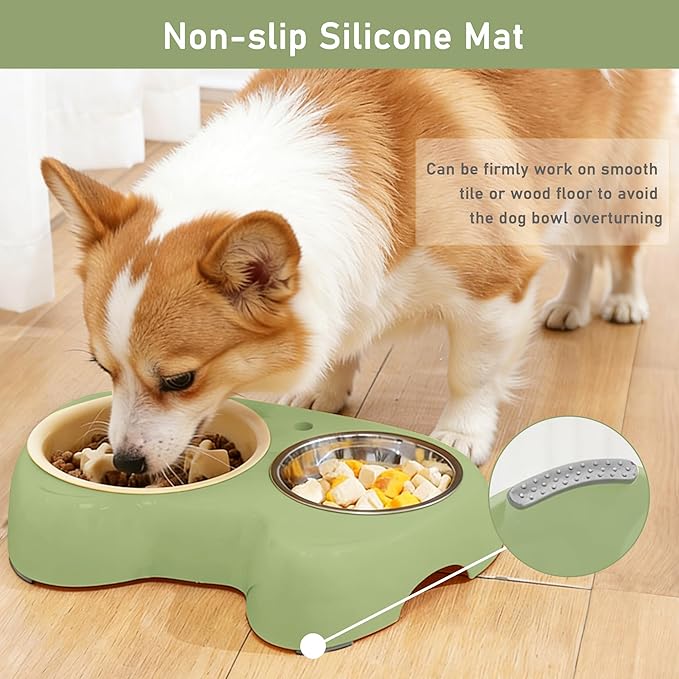 4 in 1 Slow Feeder Dog Bowls, Anti-Choking Dog Bowl Set with Non-Slip Silicone Mat, Slow Feeder Bowl, Stainless Steel Water Bowl, Standard Bowl for Small Medium Dogs Cats Puppies