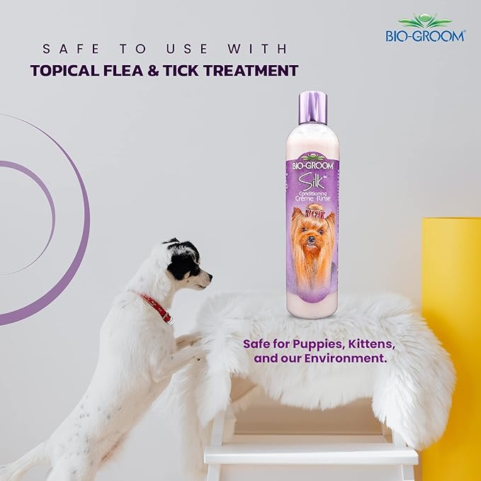Bio-Groom Silk Creme Rinse Dog Conditioner - Conditioner for Dogs & Puppies, Residue Free Wash, Cruelty Free, Rehydrates Skin & Strengthens Coats, Gentle & Safe - 12 Fl Oz 1-Pack