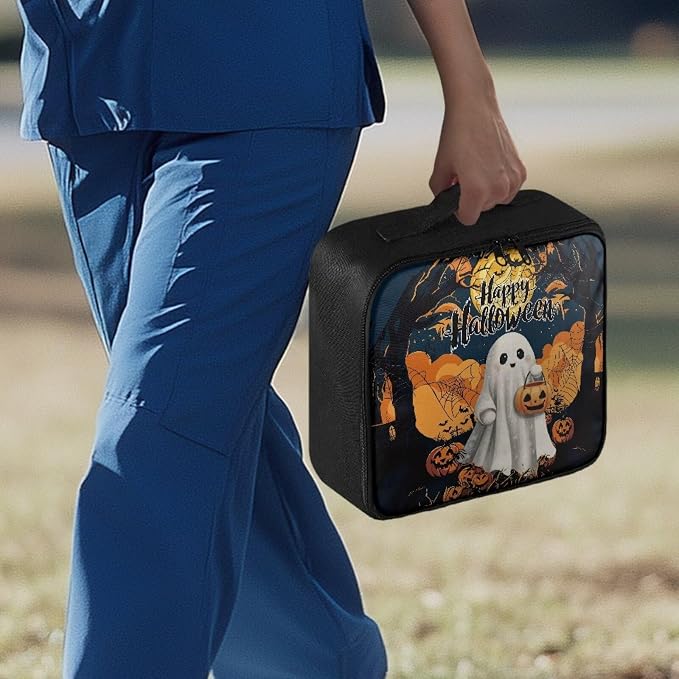 Halloween First Aid Kit Bag Ghost Pumpkin Empty First Aid Bag Medical Bag Empty Large Capacity for Home Office and Travel Use Lightweight Washable Soft Fabric