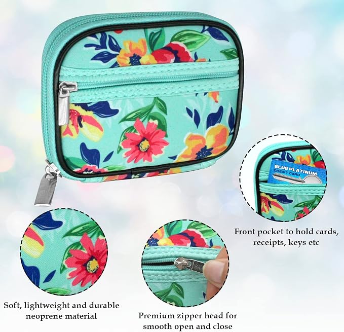 Serfeymi Weekly Travel Pill Organizer Pill Case for Purse with Removable 7 Day Pill Box, Fashionable Travel Medicine Organizer Pill Container for Medicine, Vitamin, Supplement - Bloom 01 + Green 01
