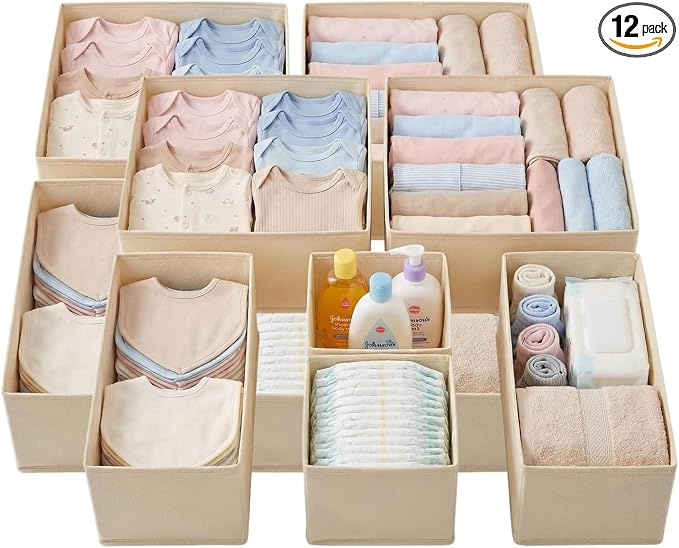 12-Piece Drawer Organizer Set | Non-Woven Fabric, Foldable Design, Multi-Size Grid Compartments, Reinforced Structure