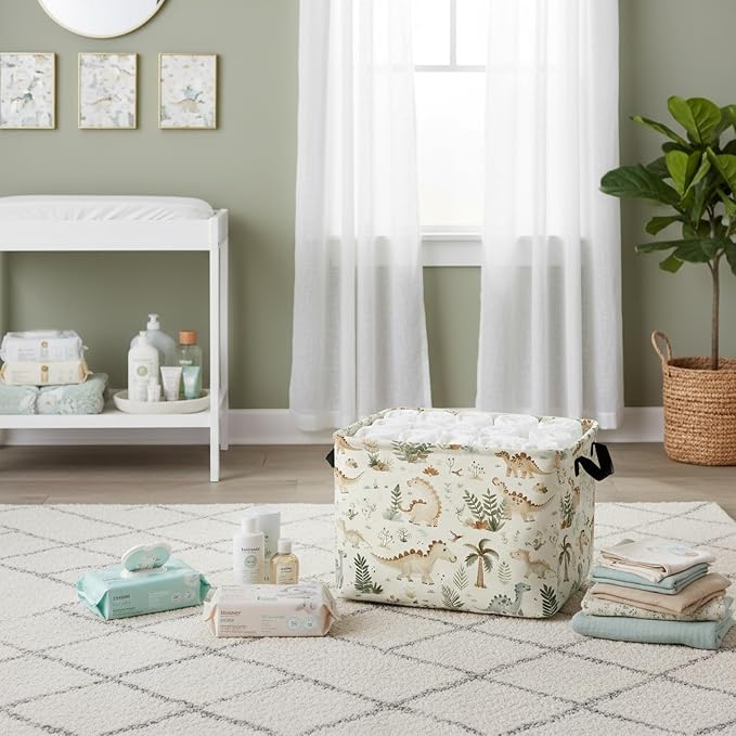 Kid Cute Rectangle Storage Basket Baby Toy Clothes Storage Bin Nursery Playroom Bedroom Decor Basket (Bohemian Dinosaur)