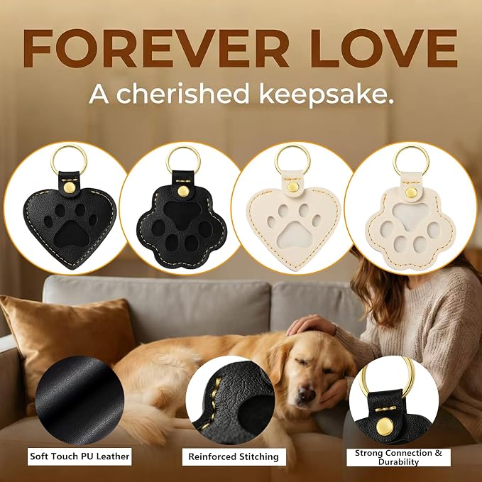 Pet Memorial Keychain for Dog: Heart Leather Keychain Holds 3g Pet Fur | LONANSHO Memory Pet Fur Keepsake Keychain - Holds 3g Pet Fur & 1.2" x 1.5" Photo - Memorial Gift for Dog Cat Owners