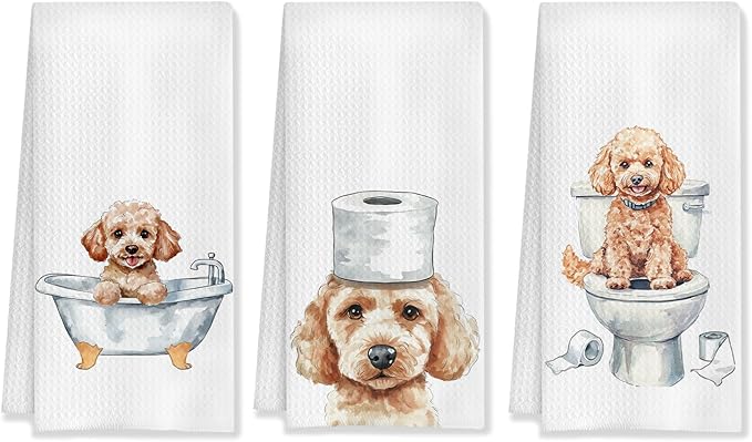 Funny Poodle Bathroom Hand Towels Set of 3, Poodle Decor Hand Towels for Bathroom, Poodle Mom Gifts, Gifts for Poodle Lovers, Kids Bathroom Decor, Dog Bathroom Decor, 16x24 Inch