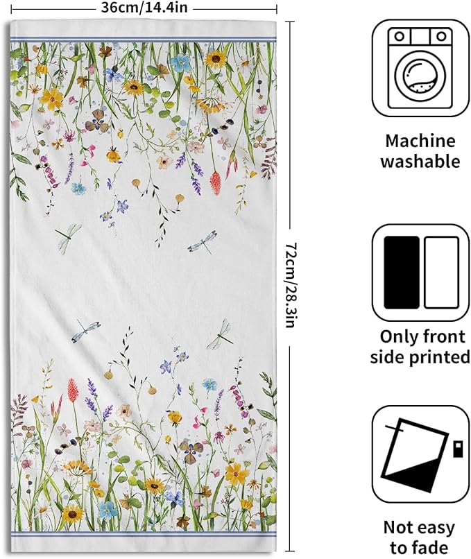 Wildflower Dragonfly Hand Towels Set of 2 Wild Floral Soft Microfiber Spring Summer Bath Towel Kitchen Dish Towels for Gym Spa Home Decor