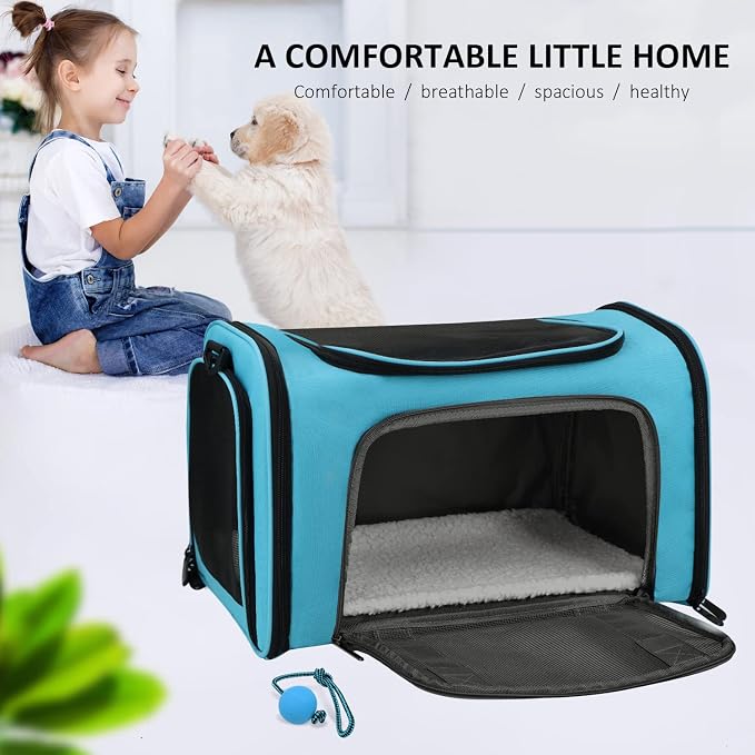 Henkelion Pet Carrier for Small Medium Cats Puppies up to 15 Lbs, Airline Approved Small Dog Travel Puppy Carrier Soft Sided, Collapsible - Blue (Pack of 2)