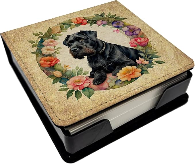 Caroline's Treasures Giant Schnauzer and Flowers PU Leather Note Paper Holder with Artist-Designed Cover, Desk Accessory, Office Gift