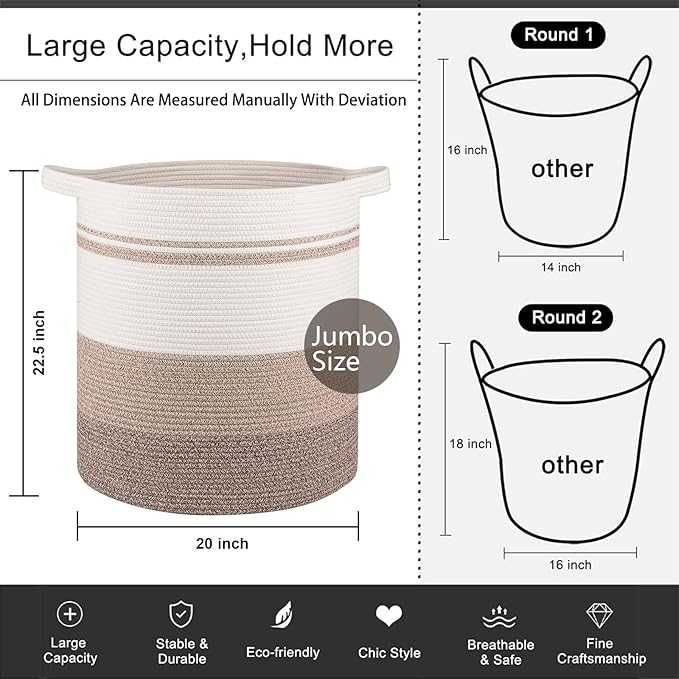 OIAHOMY 120L Laundry Baskets Hamper with Handles, Decorative Basket for Living room, Woven Storage Basket for Toys Bin,Pillows, Blankets, Clothes-20x22.5in-Gradient Yellow | Tall Dirty Clothes Hamper with Handle,Blanket Basket,Decorative Basket for Liv...