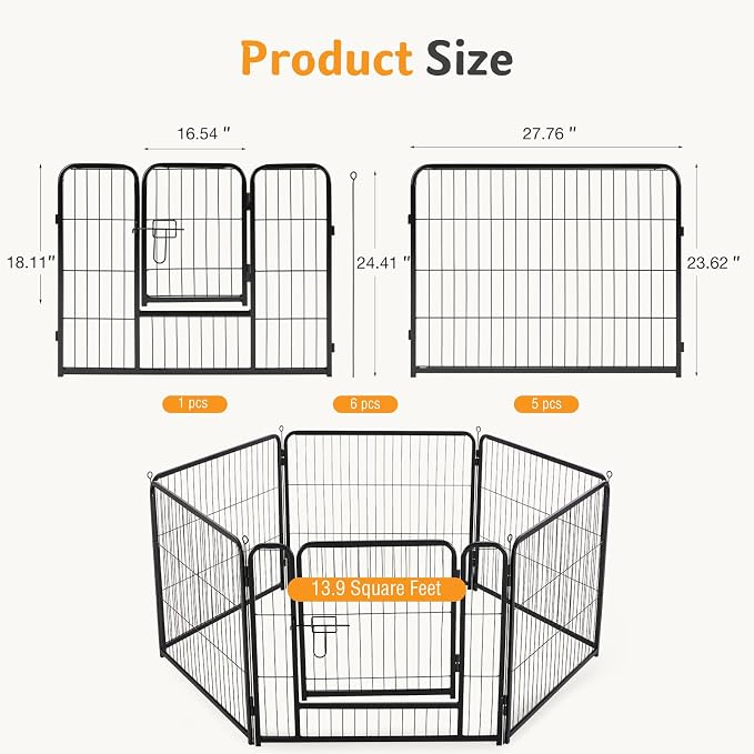 NEWBULIG Dog Playpen Indoor 6 Panels 24 Inch, Metal Outdoor Dog Fence Pen | Heavy Duty Metal Exercise Pen, Foldable Portable, RV Camping, Yard Garden, Small Dogs Pet Pen