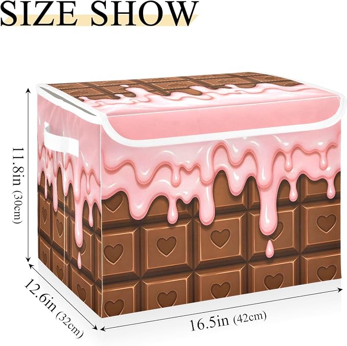 Fabric Storage Bins with Lid Chocolate Love Closet Storage Basket 40L | Decorative Storage Boxes, Foldable & Stackable, Dust-Proof Flip Top, Reinforced Handles, For Home & Dorm, Clothes & Toy Box