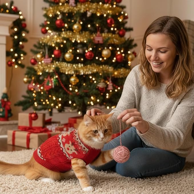 Dog Christmas Sweater Puppy Soft Holiday Xmas Clothes Pet Reindeer Outfit Reindeer Outfit for Small Medium Dogs and Cats Winter Warm Knitwear (red, XX-Large)