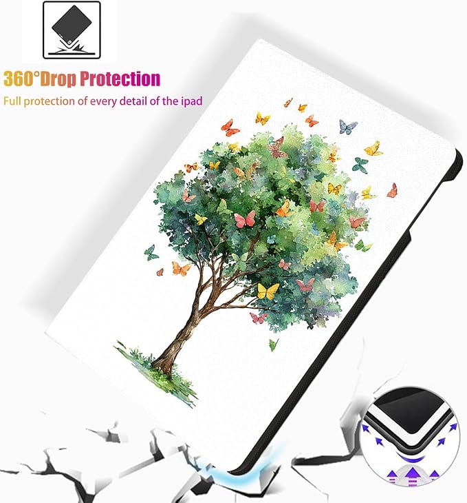 for Microsoft Surface Pro 8-13" 2021 Tablet Case,Auto Wake/Sleep,Adjustable Stand Protective Cover - Watercolor Butterfly Tree