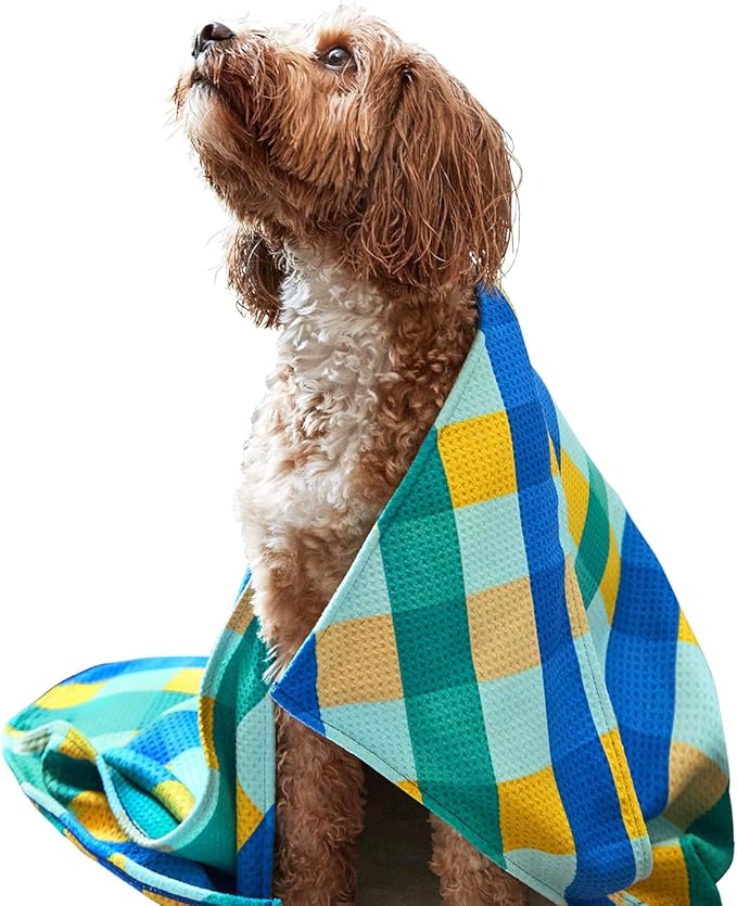 Dock & Bay Pet Towel - Super Absorbent & Quick Drying Dog Towels with Bag - 100% Recycled - Puppy Plaid, Large (120x70cm, 47x27)