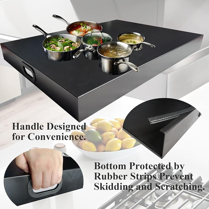Stainless Steel Gas Stove Top Cover, Noodle Board Cooktop Cover, Kitchen Organizer for Gas and Electric Stove Range Expanding Kitchen Space, Large Size 36"x 23.6"x3", Black