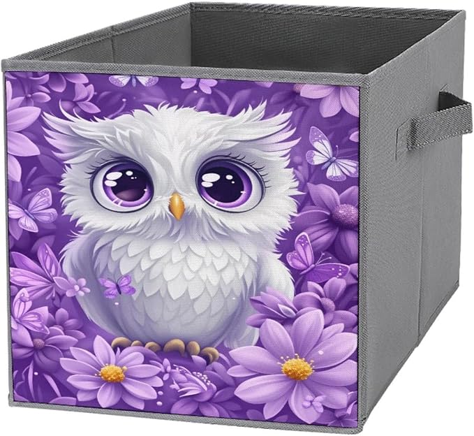 Owl & Floral Foldable Storage Bins, 10.6" Cube Storage Organizer, Sturdy Oxford Cloth Fabric Baskets for Closet, Shelf, Nursery, Bedroom, Decorative Printed Box for Toys & Clothes
