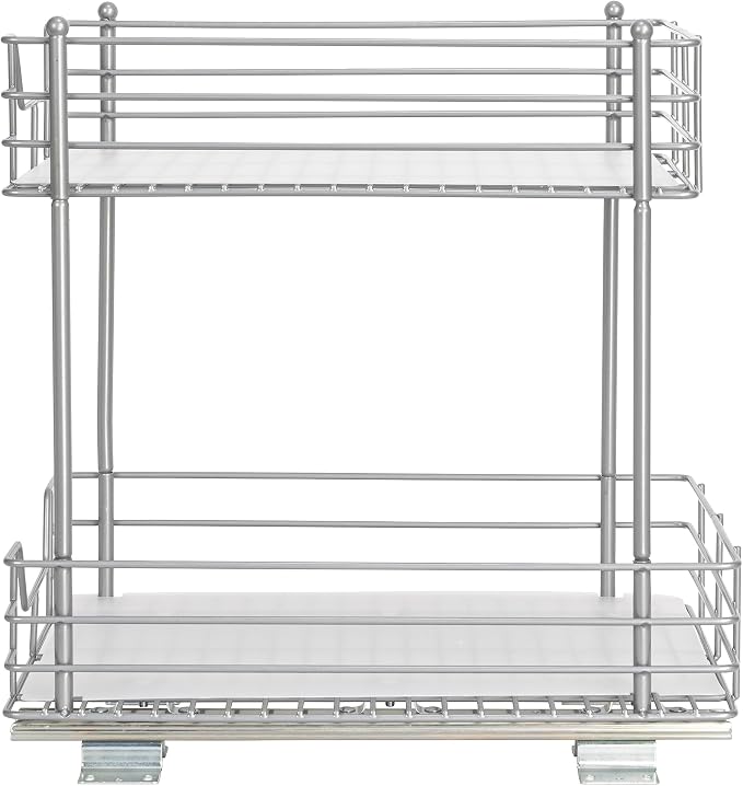 Household Essentials Brushed Steel Two-Tier Pull-Out Pantry Organizer