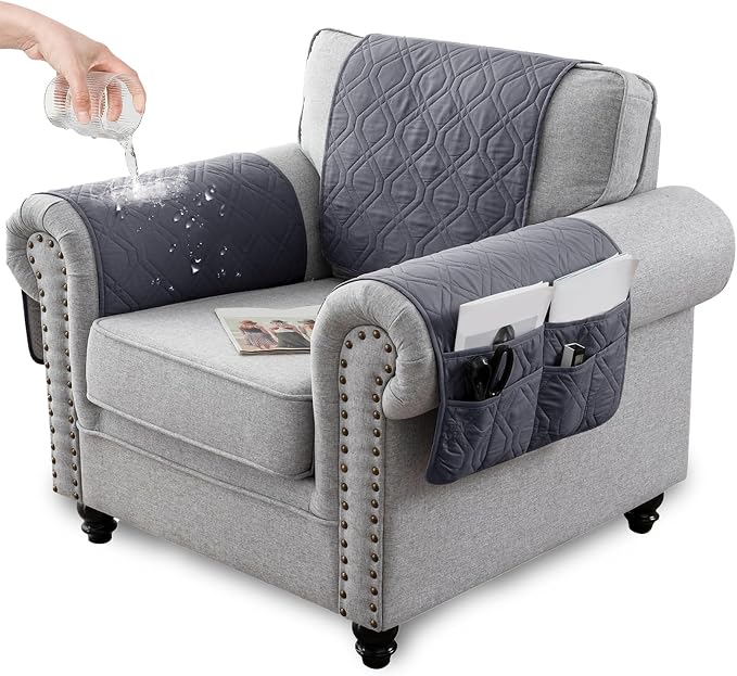 Chair arm Covers Recliner armrest slipcover Sofa arm Protector Couch arm Sleeve arm Cover for Pets Furniture arm pad headrest Cover (Grey,3 Seater 5PCS)
