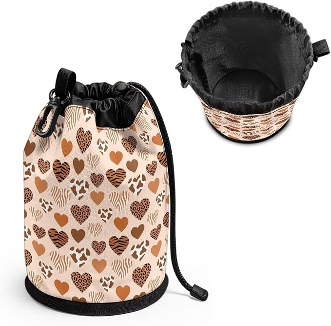 Drawstring Clothespin Pouch, Heart Leopard Print Laundry Peg Bag Organizer with Multi-Hanging Feature, Portable Storage for Clips, Perfect for Drying Rack, Camping & Home