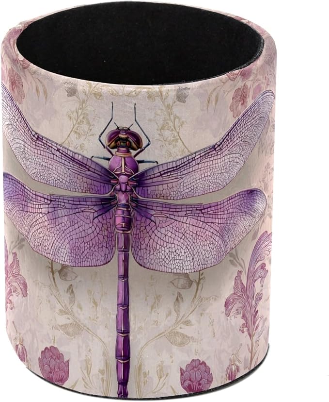 Dragonfly and Flower Pen Holder, Pencil Cup Marker Brush Holder Desk Storage Case, Desktop Organizer for School Office Home Supplies
