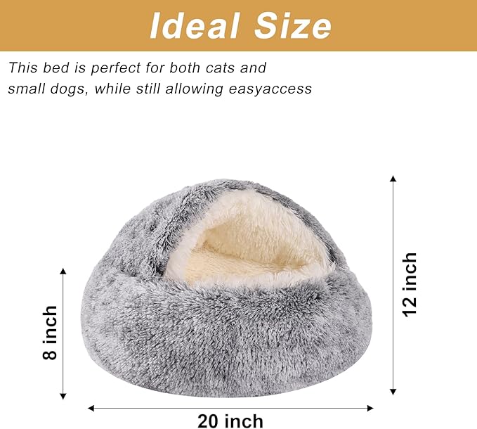 Hooded Dog Bed for Small Dogs, Nest Dog Beds, Washable Cute Cat Cave Bed, Cozy Nook Pet Bed for Dogs or Cats, Anti-Slip Puppy Bed Fits up to 22 lbs Pets(Grey, 20" x 20")