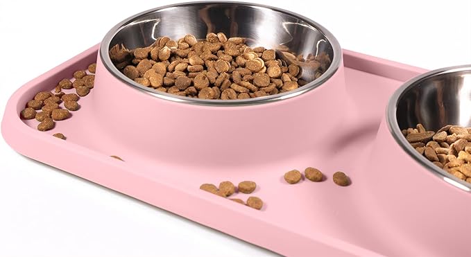 L.D.Dog Cat Food Bowls, Cat Bowls Non-Skid and Non-Spill Silicone Pads with PP Stand, Removable Stainless Steel Food and Water Dishes for Cats, Small Size Dogs
