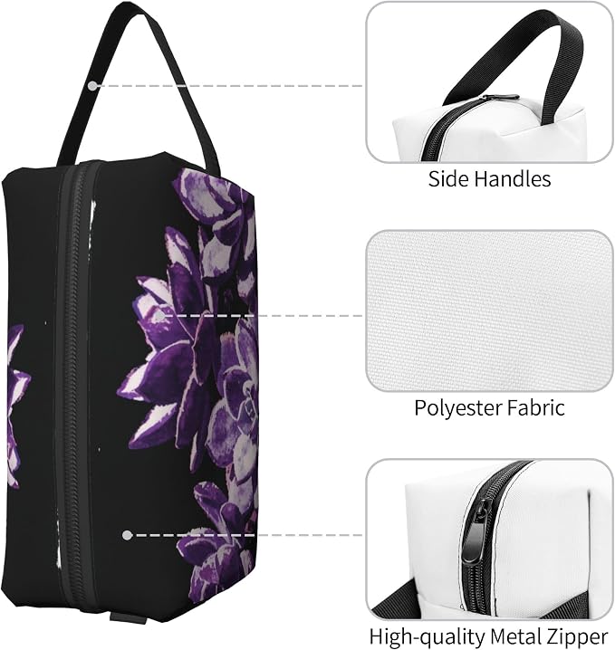 Amethyst Succulent Makeup Bag - Durable 600D Oxford Fabric Travel Cosmetic Bag, Shockproof Foam Padded Toiletry Organizer for Gym & Daily Use 10x6.2x4.9 Inch