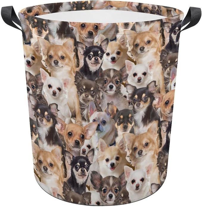 Collapsible Laundry Baskets for Chihuahua Lover, Funny Pet Dog Face Print Laundry Hamper Large Waterproof Dirty Clothes Basket Storage for Bathroom Bedroom, Gifts for Chihuahua Mom Dog Owner