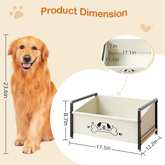 Dog Toy Box for Storage, Metal Frame Oxford Fabric Pet Toy Organizer with Raised Legs, Large Capacity Dog Toy Basket with Front Low Opening, Washable and Durable Design