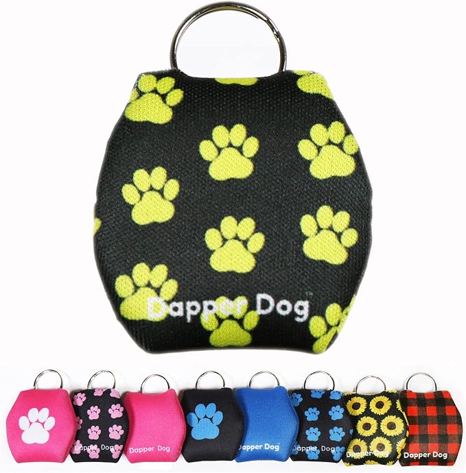 Dapper Dog - Dog Tag Silencer with Tag Ring (Yellow Paw Prints)