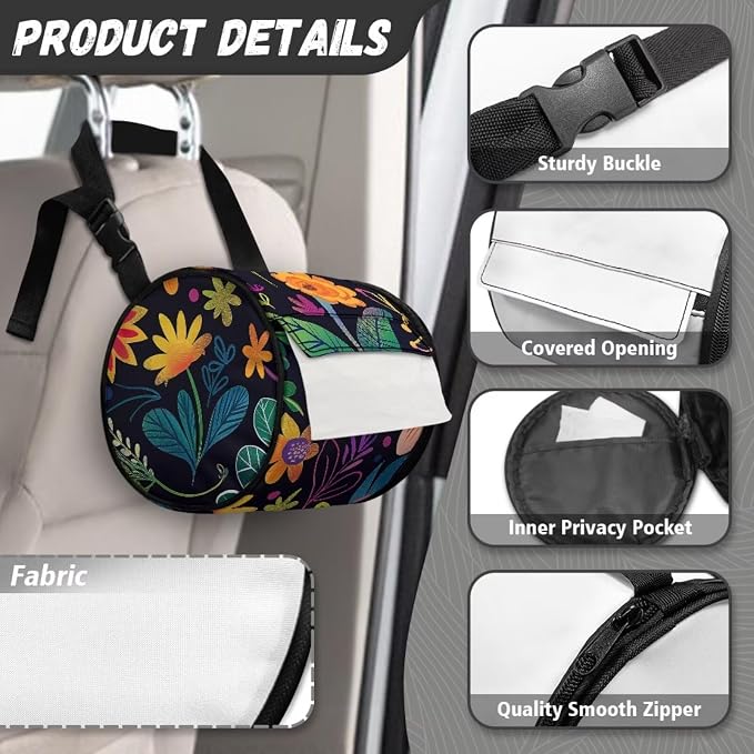 Tropical Flower Hanging Paper Towel Roll Holder with Adjustable Strap Water Resistant Toilet Tissue Roll Dispenser Handy Toilet Paper Cover Storage Holder