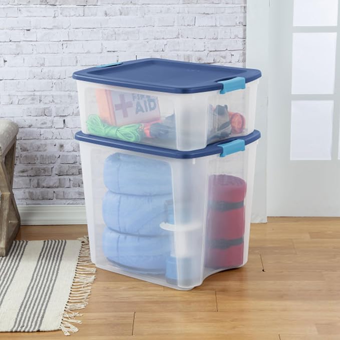 Sterilite Latch and Carry, Plastic Storage Bins w/Lids, 12 Gallon, 12-Pack | Stackable Tote Containers with Handles and Latching Lids for Bed, Garage, Office, Kitchen, Closet & Classroom