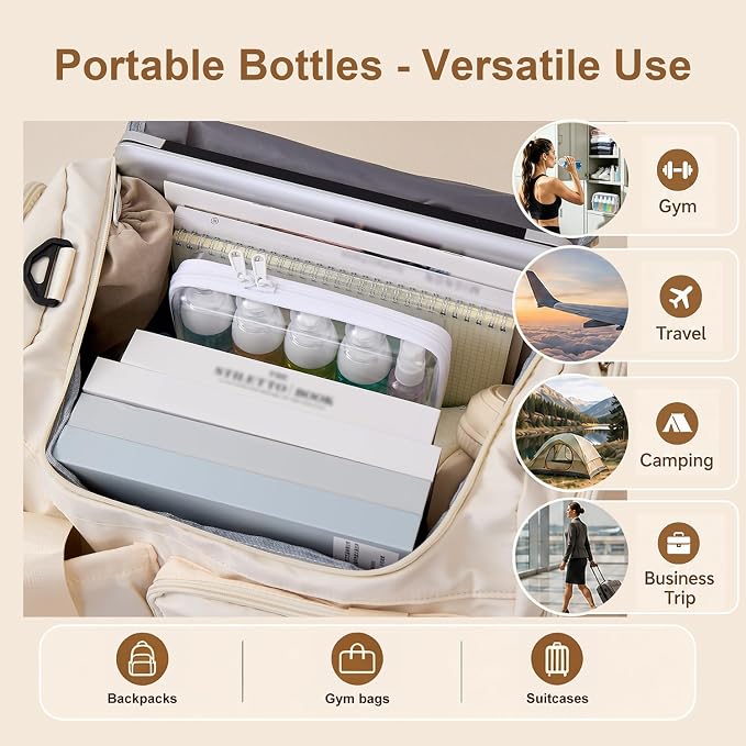 5 PCS Clear Refillable Travel Bottles, Travel Toiletry Bag | TSA Accepted Travel Size Containers, 1.0mm PET Pump Bottles for Toiletries, Organizer Bag, Toiletry Pouch (4x1.7oz+1x1oz)