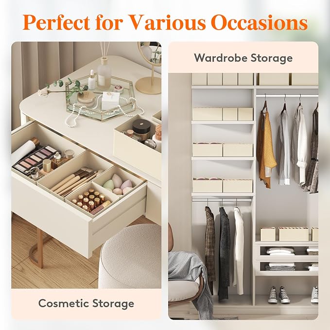 Lifewit Drawer Organizer Clothes for Closet, Khaki, 16 Pack | 3 Sizes Underwear Wardrobe Drawer Dividers, Fabric Foldable Dresser Storage Organizer Bins for Sock, Bra, Lingerie, Undies