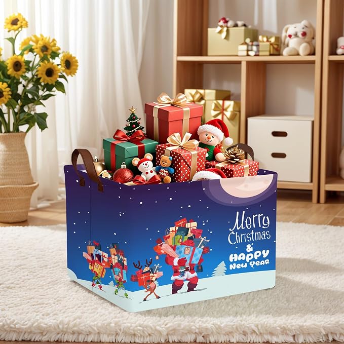 Empty Large Christmas Basket for Gifts Women Collapsible Storage Bin Kids Toy Box Holiday Décor (Santa Claus Gift)