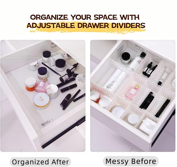 8 PCS Drawer Dividers, Adjustable Plastic DIY Organizer Separators for Socks, Underwear and Makeup, Ideal for Kitchen, Bedroom and Dresser Storage