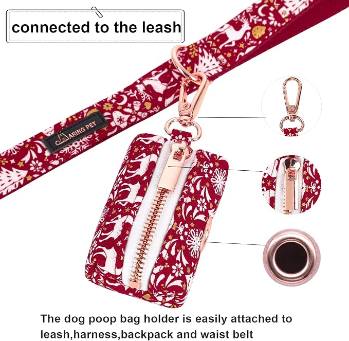 ARING PET Dog Waste Bag Dispenser, Cotton Doggy Poop Bags Holders Attach to Any Leashes, Portable Washable Christmas Pet Waste Pouch Dispenser with Metal Zipper