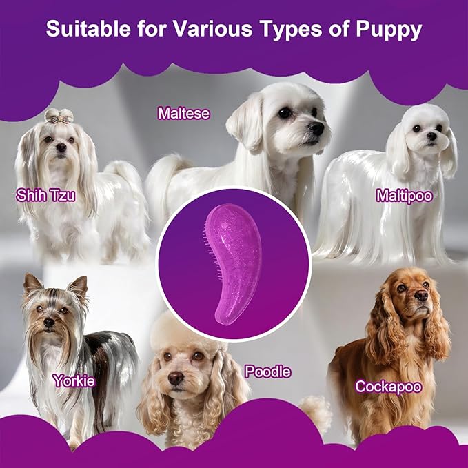 Small Dog Brush- Grooming Tool for Teddy, Yorkies, Maltese, Shih Tzu, Chihuahua - Puppy Hair Brush (Glitter Rose Red)