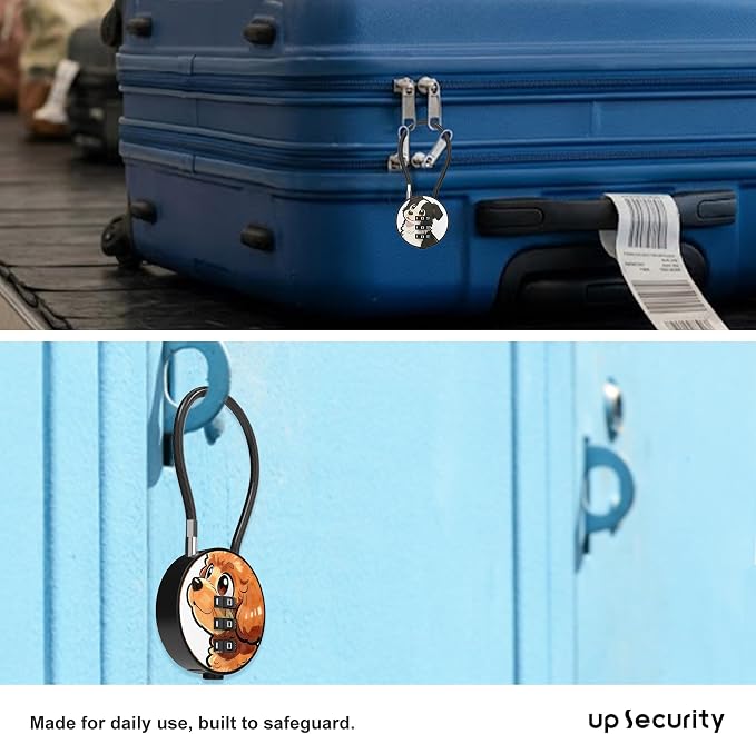 Small Combination Lock for Luggage, Gym Locker, Backpack Bag Zipper, Mini Combo Lock with Code, 5.12 Inch Steel Cable Padlock for Travel Suitcase (4-Dog, Mini)
