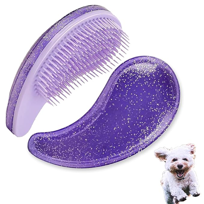 Small Dog Brush, Soft Pet Grooming Brush for Shih Tzus, Yorkies, Maltipoos, Maltese, Puppy Massaging Hair Brush, Cat Brush, for Small Animals Rabbits of All Hair Types (Starry Purple)