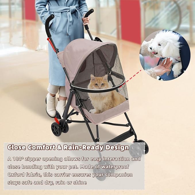 Pet Stroller for Small Medium Dogs Up to 22lbs, 4 Wheels Folding Pet Carriage Cart for Dogs Cats, Portable Cat Puppy Jogging Stroller with Rear Pocket and Cup Holder (Pink)
