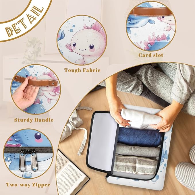 Ocean Axolotls Storage Bins With Zipper Lid, Trunk Organizer, Car Organizers and Storage Bins with Lids, Decorative Storage Boxes with Handle, Home Storage Baskets for Organizing
