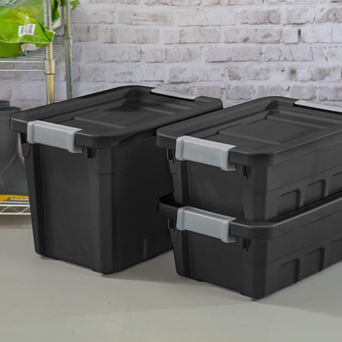 Sterilite Stacker Tote with Latching Lids for Garage, 7.5 Gallon, 24-Pack | Heavy-Duty and Stackable Plastic Boxes and Containers for Home, Desk, Cabinet, Dorm, Basement, or Utility Organization